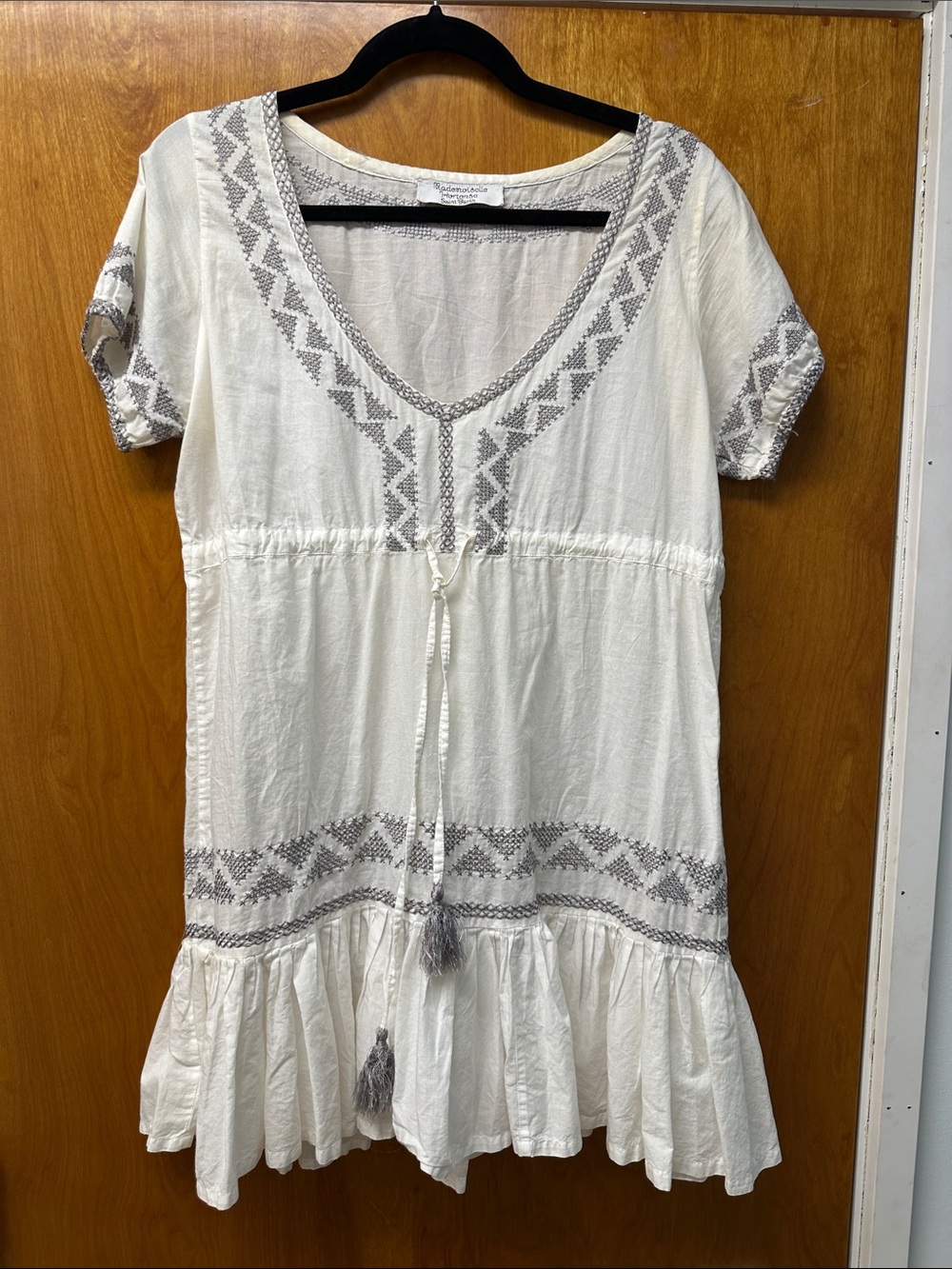 Boho Embroidered White Tassel Tunic Dress